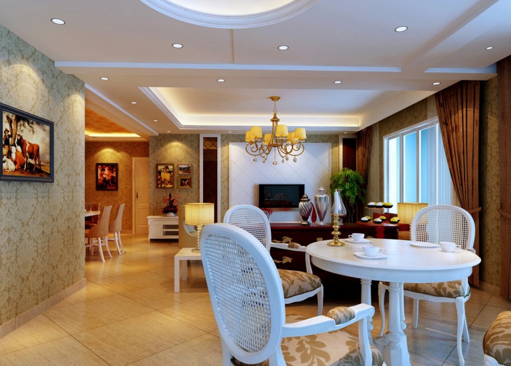 White-plaster-ceiling-for-living-room