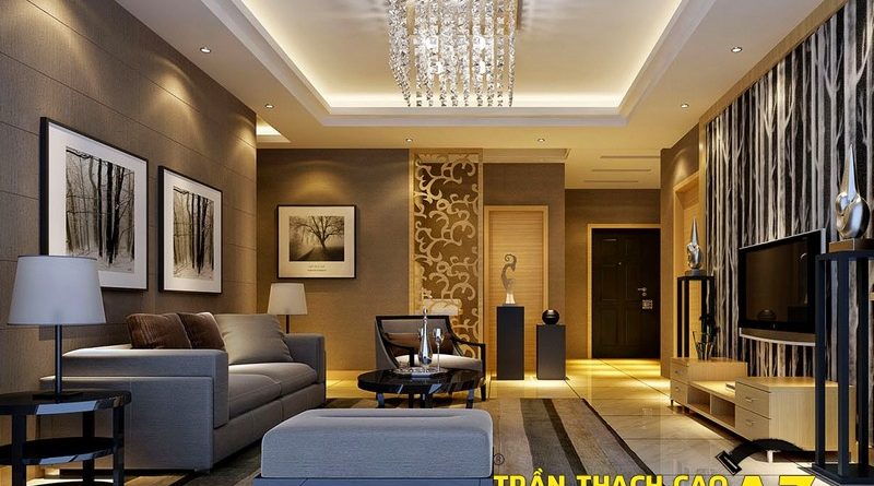 Không gian sang trọng nhờ tạo hình trần thạch cao phòng khách nhà ống đẹp