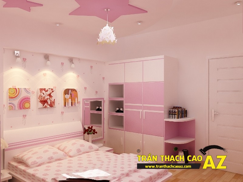 10 mẫu trần thạch cao phòng ngủ bé gái đẹp dễ thương với sắc hồng