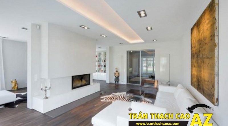 Phòng khách nhỏ đẹp hiện đại, tinh khôi với trần thạch cao màu trắng