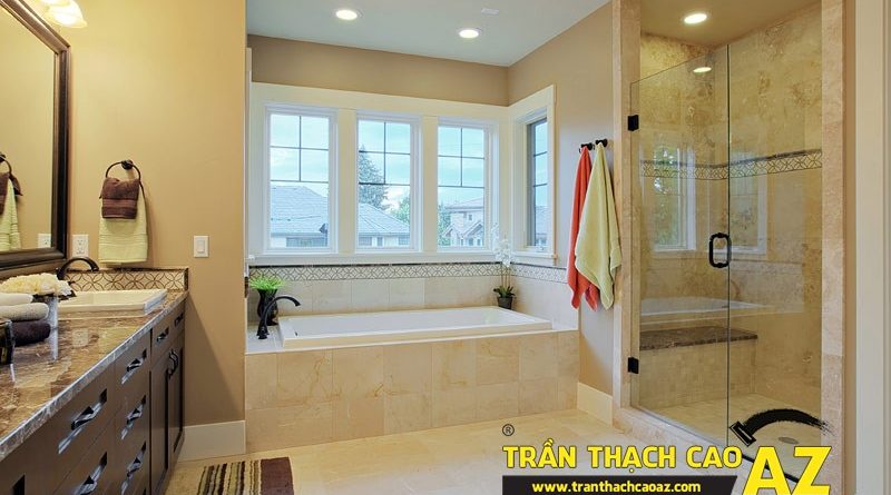 Phòng tắm hiện đại, đẳng cấp, sang trọng với tạo hình trần thạch caoPhòng tắm hiện đại, đẳng cấp, sang trọng với tạo hình trần thạch cao