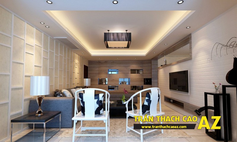 Trần thạch cao phòng khách đẹp phát hờn nhờ tạo hình trần giật cấp 02 Trần thạch cao phòng khách đẹp phát hờn nhờ tạo hình trần giật cấp 02