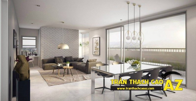 Mẫu trần thạch cao phòng khách liền bếp đẹp giúp mở rộng không gian