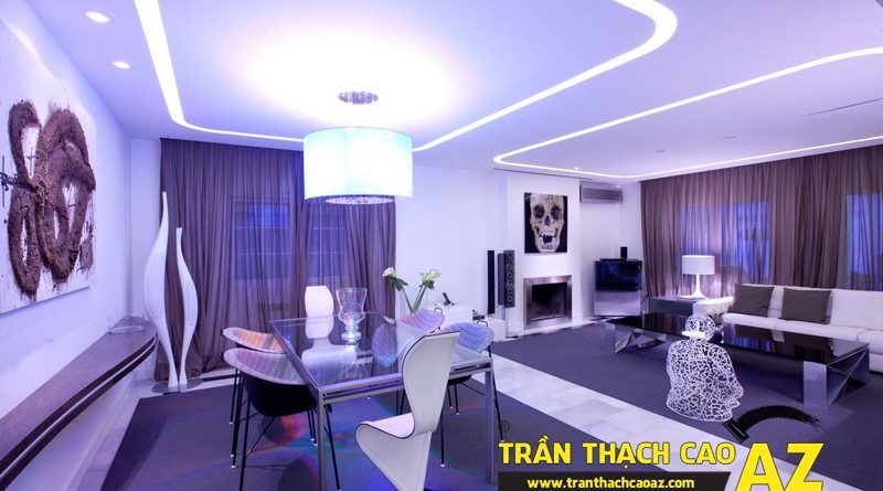 Phòng khách đẹp lung linh nhờ thiết kế trần thạch cao đa màu sắc
