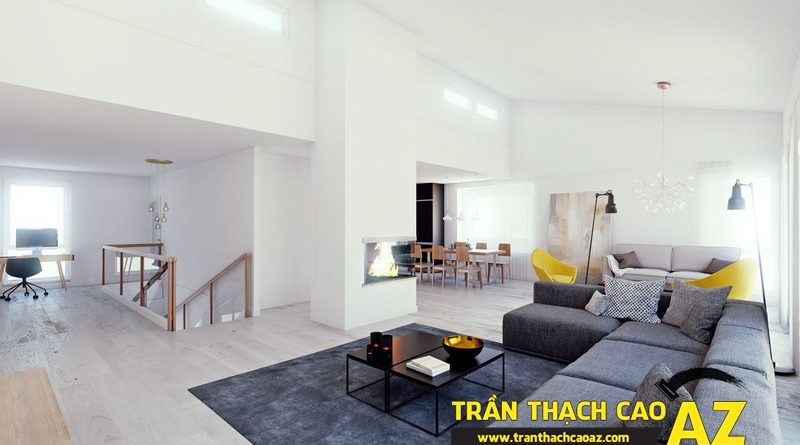 Phòng khách nhỏ đẹp hiện đại với trần thạch cao phẳng kết hợp đèn led