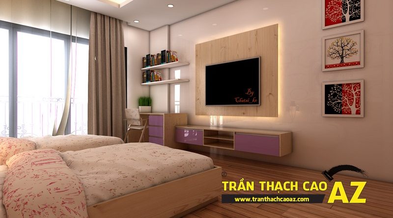 Thiết kế trần thạch cao nhà ống đẹp hiện đại nhà chị Đào, ngõ Gốc Đề, Minh Khai