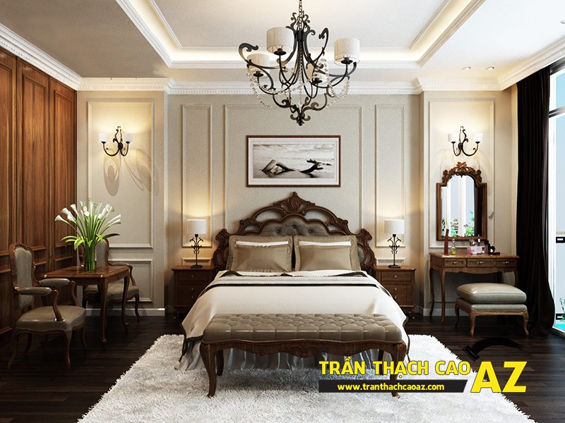 Mẫu trần thạch cao phòng ngủ theo phong cách tân cổ điển cho nhà biệt thự