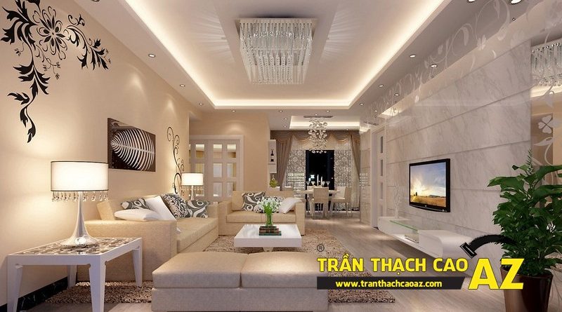 Công thức phối màu đẹp cực chuẩn ở trần thạch cao phòng khách hiện đại