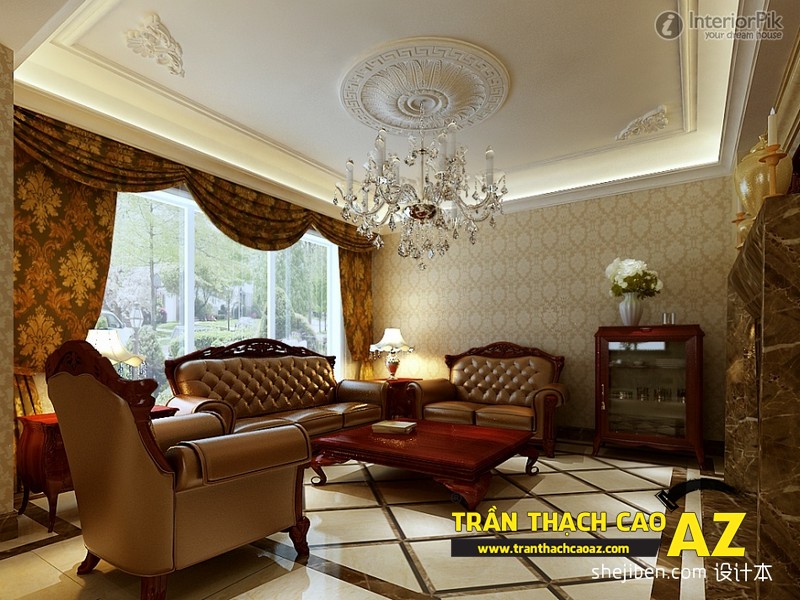 Mẫu 7 - Trần thạch cao phòng khách đẹp cổ điển
