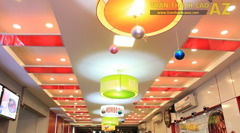 Phối màu trần thạch cao đẹp ấn tượng, bắt mắt như nhà hàng Cơm niêu Singapore, 257 Giảng Võ