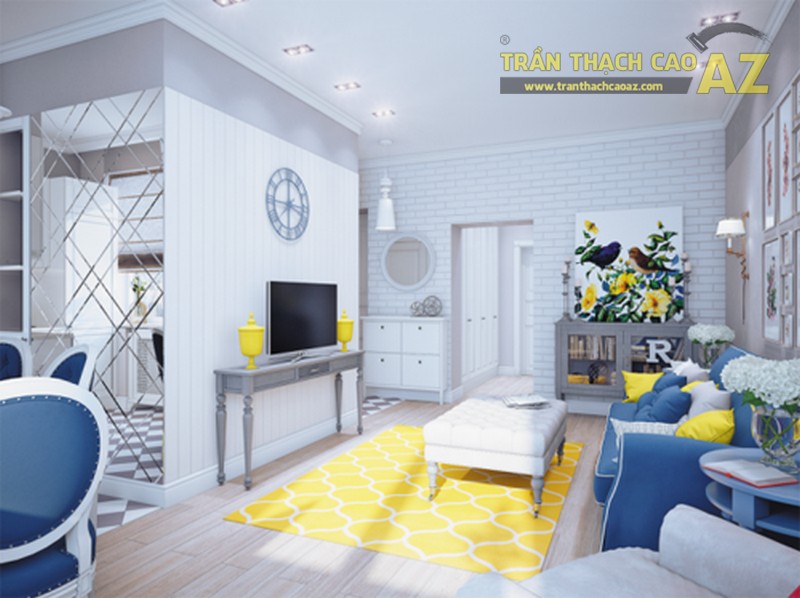 Thiết kế nội thất kết hợp trần thạch cao cho căn hộ chung cư Kiến Hưng