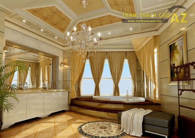 Trần thạch cao phòng khách hiện đại theo lối thiết kế tân cổ điển vô cùng sang chảnh