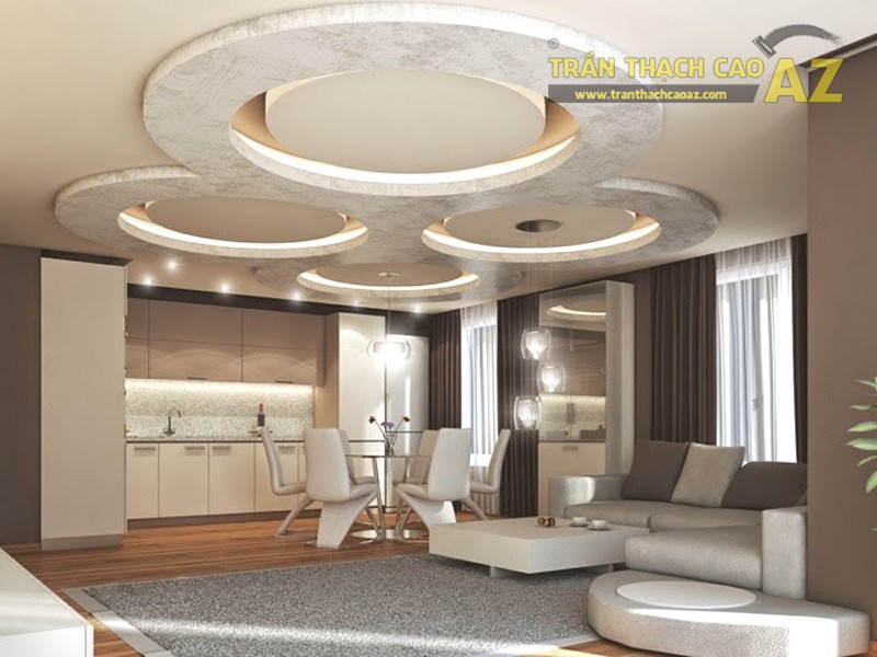 Mẫu trần thạch cao phòng khách đẹp 2019 theo phong cách Châu Âu với thiết kế nhiều đường cong ấn tượng - 04